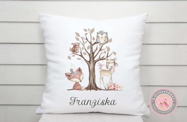 Waldfreunde Kissen mit Namen Wunschname KITA Einschulung Geburtstag Geburt Taufe Geburtskissen von Lüttentüddel®